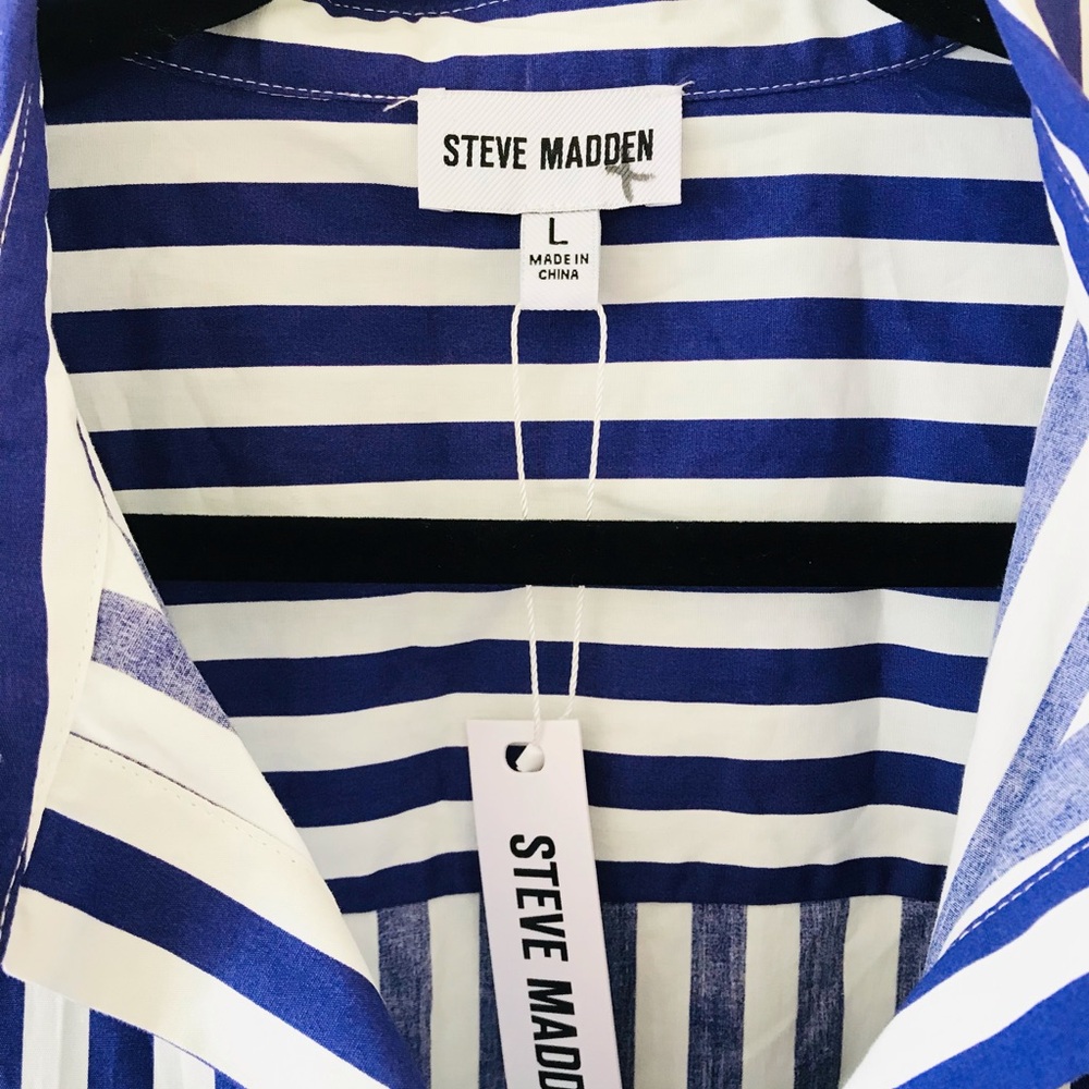 Steve Madden Striped Duster Long Sleeved Button Down Shirt Dress, NWT Size Large - Picture 3 of 14